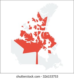 High resolution Canada map with country flag. Flag of Canada overlaid on detailed outline map isolated on white background.
