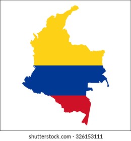 High resolution Colombia map with country flag. Flag of the Colombia  overlaid on detailed outline map isolated on white background