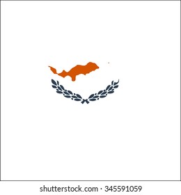 High resolution Cyprus map with country flag. Flag of Cyprus overlaid on detailed outline map isolated on white background.