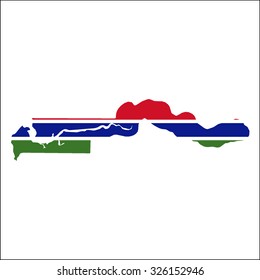 High resolution Gambia map with country flag. Flag of the Gambia  overlaid on detailed outline map isolated on white background