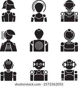 High Resolution Illustration of a Bundle AI Assistant Black Silhouettes for Creative and Design Projects.