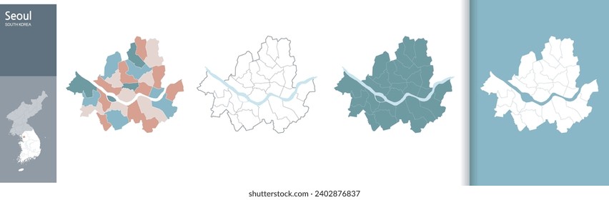 High resolution illustration of Seoul city map of South Korea