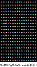 High resolution image of a vibrant dot pattern on a black background, featuring a variety of colors and gradients.