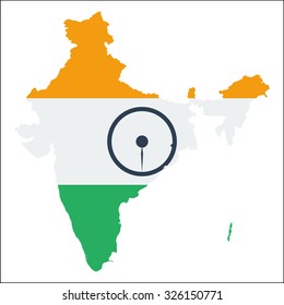 High resolution India map with country flag. Flag of the India  overlaid on detailed outline map isolated on white background