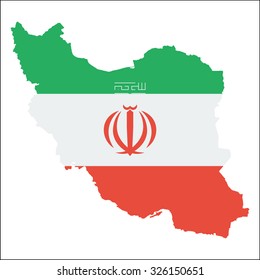 High resolution Iran map with country flag. Flag of the Iran  overlaid on detailed outline map isolated on white background