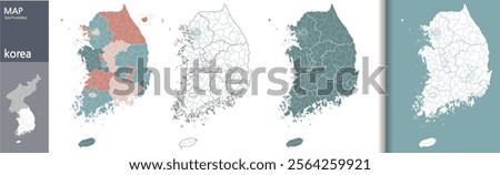 High resolution Korea map administrative districts vector