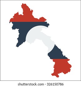 High resolution Laos map with country flag. Flag of Laos overlaid on detailed outline map isolated on white background.