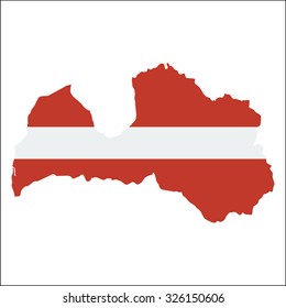 High resolution Latvia map with country flag. Flag of the Latvia overlaid on detailed outline map isolated on white background.