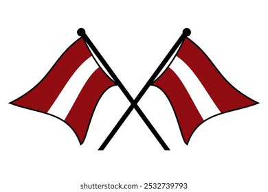 High Resolution Latvian Flag Crossed Vector Illustration. Flat Cartoon Style, Isolated on White Background,Editable or Scalable EPS File, Ideal for Graphic Design Elements or Print
