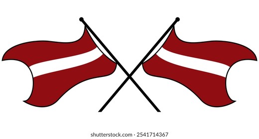 High Resolution Latvian Flag Crossed Vector Illustration. Flat Cartoon Style, Isolated on White Background,Editable or Scalable EPS File, Ideal for Graphic Design Elements or Print