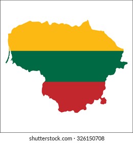 High resolution Lithuania map with country flag. Flag of the Lithuania  overlaid on detailed outline map isolated on white background