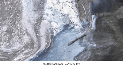 High resolution. Luxury abstract fluid art painting in alcohol ink technique, mixture of black, gray and gold paints. Imitation of marble stone cut, glowing golden veins. Vector Illustration