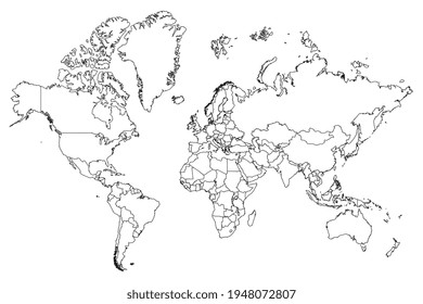 High resolution map of the world split into individual countries. High detail world map