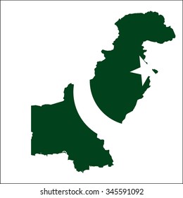 High resolution Pakistan map with country flag. Flag of the Pakistan  overlaid on detailed outline map isolated on white background