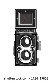 High resolution photo of most popular Twin Lens Reflex (TLR) medium format 120 roll film camera  Retro vintage film camera . Isolated vector illustration. white background