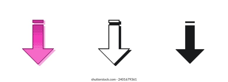 High Resolution Pixel Art Retro Down Arrow, Icon Variation Sets