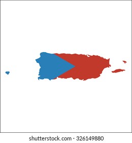 High resolution Puerto Rico map with country flag. Flag of the Puerto Rico overlaid on detailed outline map isolated on white background.