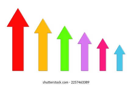 High resolution set of arrows with different colors on transparent background. Graph with arrow success growth business finance, up arrows.