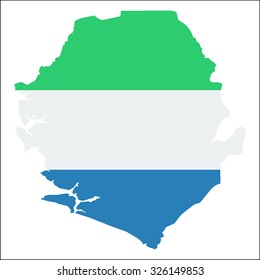 High resolution Sierra Leone map with country flag. Flag of Sierra Leone overlaid on detailed outline map isolated on white background.