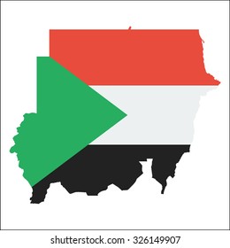 High resolution Sudan map with country flag. Flag of the Sudan overlaid on detailed outline map isolated on white background.