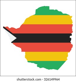 High resolution Zimbabwe map with country flag. Flag of the Zimbabwe  overlaid on detailed outline map isolated on white background