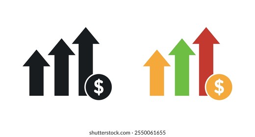 High revenue icon set in black and colored version