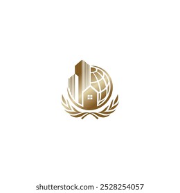 high rise building design logo gold vector technology