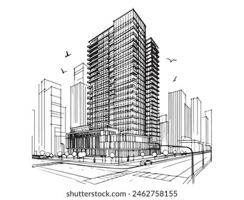 High rise building sketch. Architecture