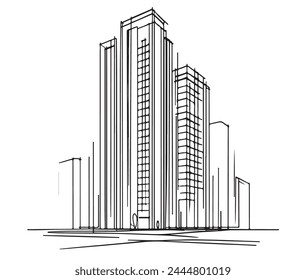 High rise building sketch. Line art