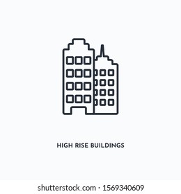 high rise buildings outline icon. Simple linear element illustration. Isolated line high rise buildings icon on white background. Thin stroke sign can be used for web, mobile and UI.