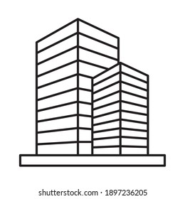 high rise office building icon over white background, line style, vector illustration