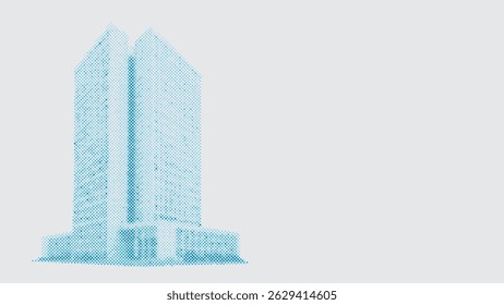 Um arranha-céu alto edifício para o conceito de arquitetura de negócios em padrão de pontos de meio-tom