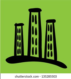 High Riser House sketch on green background, vector illustration