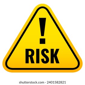 High risk ahead vector warning sign isolated on white background. Yellow hazard symbol with exclamation mark, be careful, think before you act!