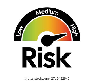 High Risk Gauge Icon – Red Semicircular Meter with Needle – High Quality Vectorial Stock Image