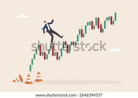 High risk high return concept. Money management investment. Volatility in stock or cryptocurrency market. Businessman trading with growth graph flat vector illustration.