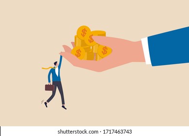 High risk high return metaphor concept, businessman investor holding big hand tight with money coins.