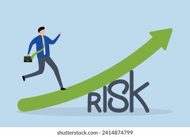 High risk high return stock market investment, investor strolling on develop up stock advertise chart over the word risk.