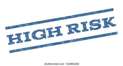 High Risk watermark stamp. Text tag between parallel lines with grunge design style. Rubber seal stamp with dirty texture. Vector cobalt blue color ink imprint on a white background.
