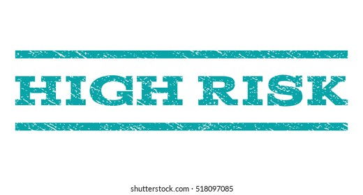 High Risk watermark stamp. Text caption between horizontal parallel lines with grunge design style. Rubber seal stamp with unclean texture. Vector cyan color ink imprint on a white background.