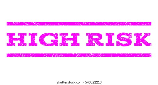High Risk watermark stamp. Text tag between horizontal parallel lines with grunge design style. Rubber seal stamp with unclean texture. Vector magenta color ink imprint on a white background.