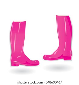 high rubber boots pink realistic isolated on white background art modern vector element for design