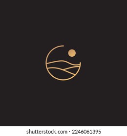 High sand , desert, logo design. Vector illustration of abstract wave with moon view.logo design vector line icon template svg