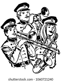 High School Band - Retro Clip Art Illustration