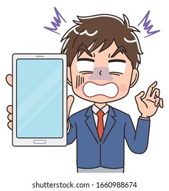 A high school boy in a blazer uniform.He uses a smartphone.