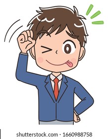 A high school boy in a blazer uniform.He has positive emotions.