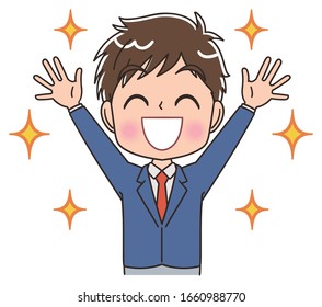A high school boy in a blazer uniform.He has positive emotions.