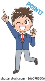 A high school boy in a blazer uniform.He has positive emotions.