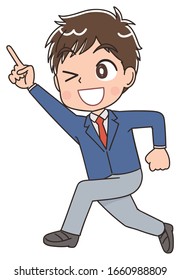 Ein Oberschüler in einer Blazer-Uniform. Er hat positive Emotionen.