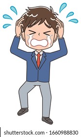 A high school boy in a blazer uniform.He has negative emotions.
